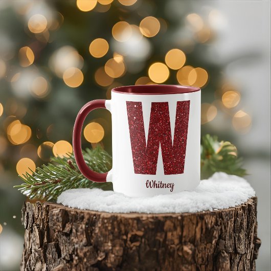 Modern Glitter Monogram W Mug with Name Tasse