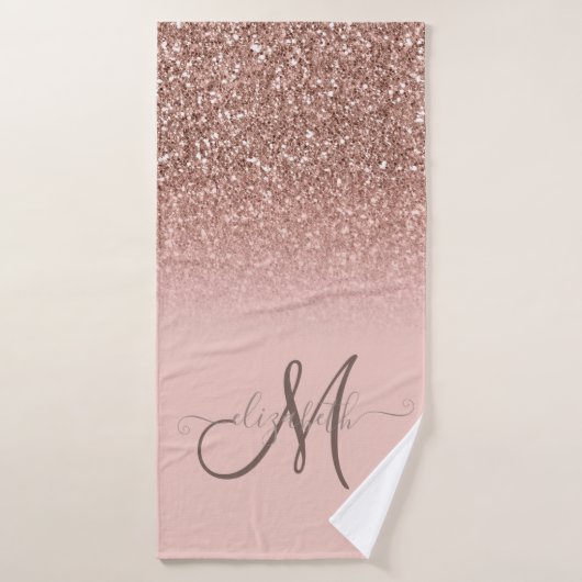 Modern Glitter Sequin Schatten Rose Gold Monogram Badhandtuch Set (Badehandtuch)