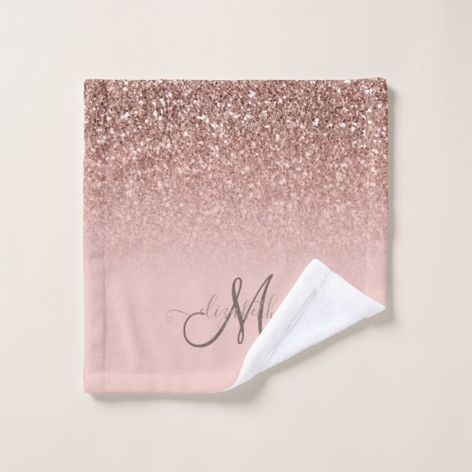 Modern Glitter Sequin Schatten Rose Gold Monogram Badhandtuch Set (Waschlappen)