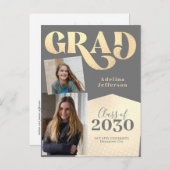 Modern glitter typography photo collage graduation ankündigungspostkarte (Vorne/Hinten)