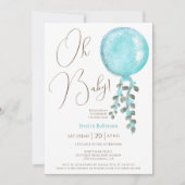 Modern Glitzer Boy Blue Ballon Oh Babydusche Einladung (Vorderseite)