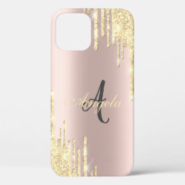 Modern Glitzer Gold Tropfen Rose Gold, Monogramm Case-Mate iPhone Hülle
