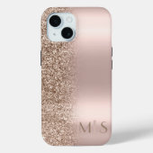 Modern Glitzer Ombre Rose Gold Monogram Case-Mate iPhone Hülle (Rückseite)