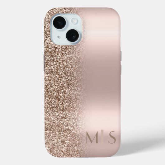 Modern Glitzer Ombre Rose Gold Monogram Case-Mate iPhone Hülle (Rückseite)