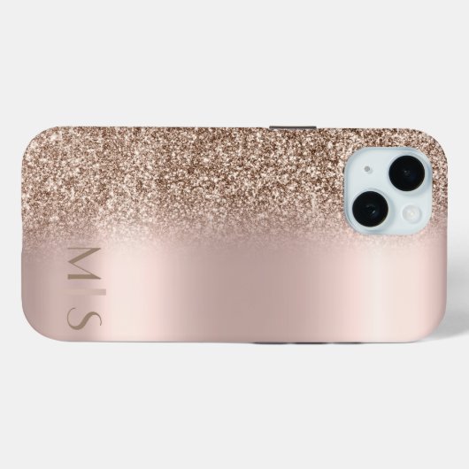 Modern Glitzer Ombre Rose Gold Monogram Case-Mate iPhone Hülle (Rückseite (Horizontal))