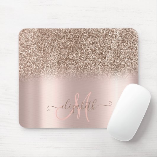 Modern Glitzer Ombre Rose Gold Monogram Mousepad (Mit Mouse)