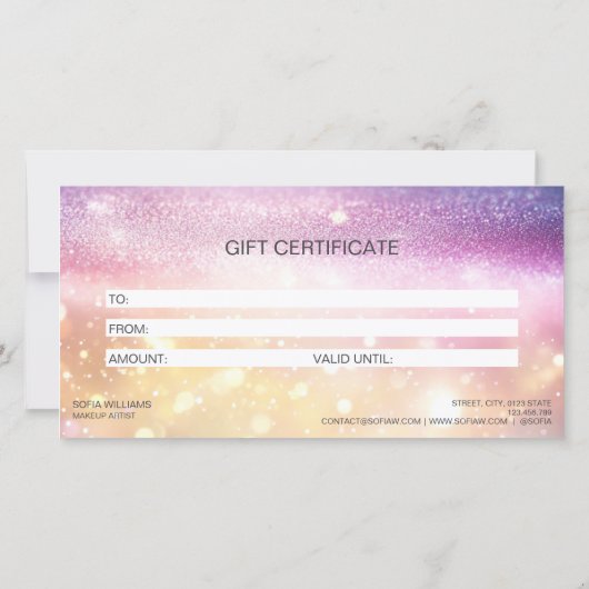 Modern Glitzer Pink Certificate Geschenkkarte (Rückseite)
