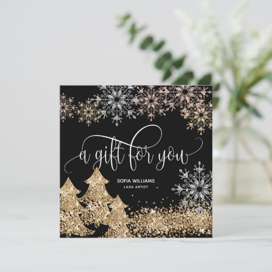 Modern Glitzer Weihnachtsbaum Schneeflocken (Stehend Vorderseite)