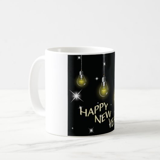 Modern Glowing Light Bulbs Happy New Year Kaffeetasse (Vorderseite Links)