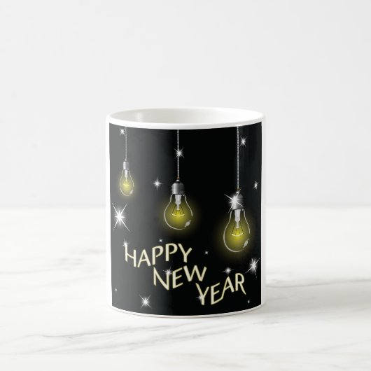 Modern Glowing Light Bulbs Happy New Year Kaffeetasse (Mittel)