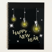 Modern Glowing Light Bulbs Happy New Year Planer (Vorderseite)