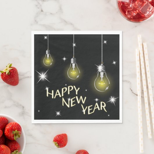 Modern Glowing Light Bulbs Happy New Year Serviette (Beispiel)