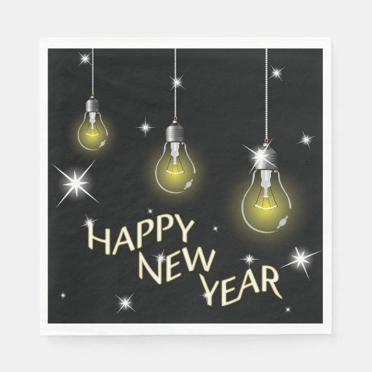 Modern Glowing Light Bulbs Happy New Year Serviette (Vorderseite)