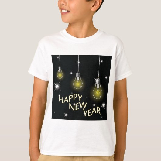 Modern Glowing Light Bulbs Happy New Year T-Shirt (Vorderseite)