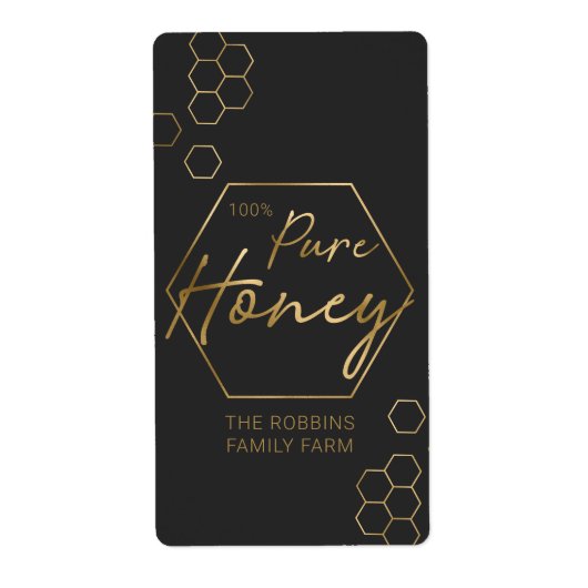 Modern Gold 100% Pure Honey Jar Labels Apiary Name (Vorne)