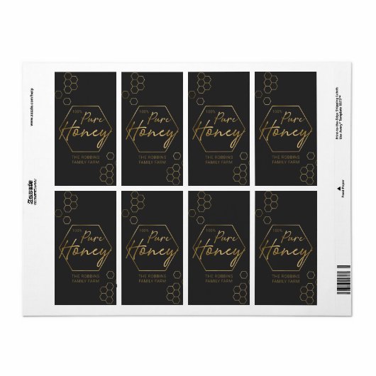 Modern Gold 100% Pure Honey Jar Labels Apiary Name (Vorne)