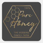 Modern Gold 100% Pure Honey Jar Labels Apiary Name Quadratischer Aufkleber (Vorderseite)