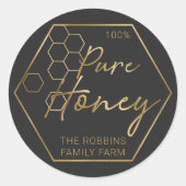 Modern Gold 100% Pure Honey Jar Labels Apiary Name Runder Aufkleber (Vorderseite)