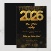 Modern Gold 2026 Neujahrsfeier Digital Einladung (Vorne/Hinten)