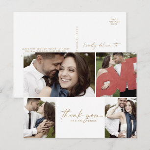 Modern Gold 4 Foto Collage Wedding Vielen Dank Postkarte