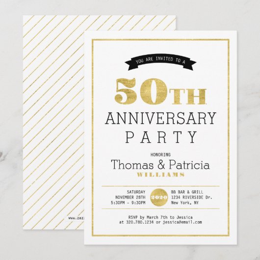 Modern Gold 50. Hochzeitstag Einladung (Vorne/Hinten)