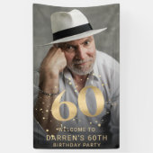 Modern Gold 60th Photo Birthday Welcome Party Banner (Vertikal)
