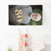 Modern Gold 80th Photo Birthday Welcome Party Banner (Insitu)