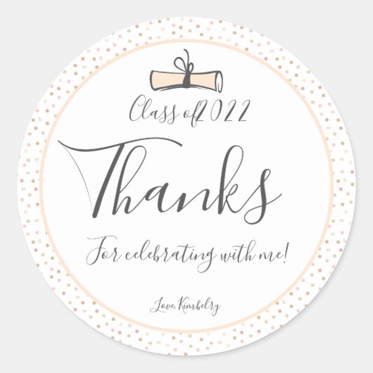 Modern Gold Abschluss Vielen Dank Runder Aufkleber (Vorderseite)
