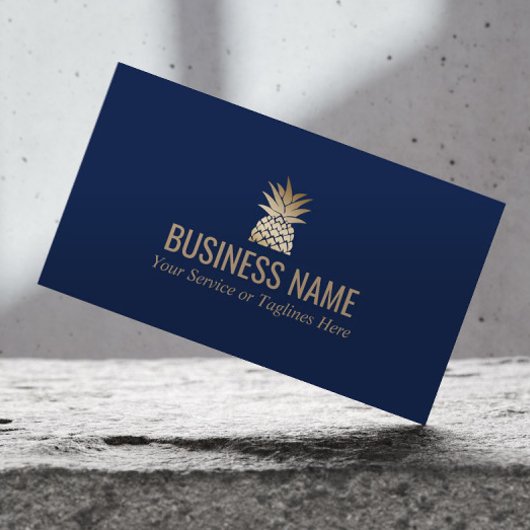 Modern Gold Ananas Logo Elegant Midnight Blue Visitenkarte