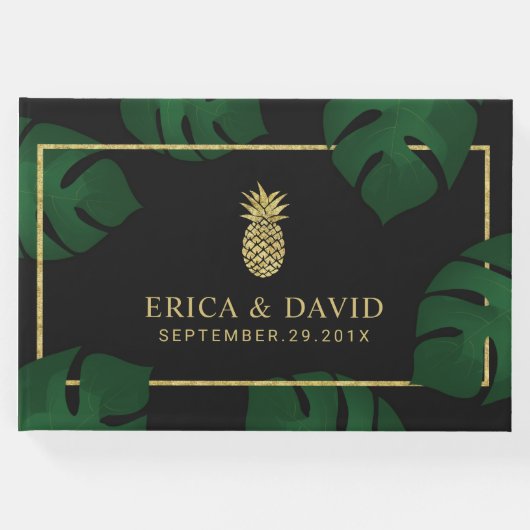 Modern Gold Ananas Tropical Wedding Gästebuch (Vorderseite)