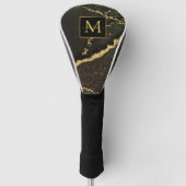 Modern Gold and Black Marbled Monogram Golf Headcover (Vorderseite)