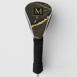 Modern Gold and Black Marbled Monogram Golf Headcover