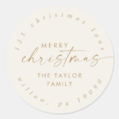 Modern | Gold and Cream Christmas Circuit Address Runder Aufkleber (Vorderseite)