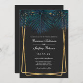 Modern Gold Aquamarin Palm Blätter Geo Borders Wed Einladung (Vorne/Hinten)