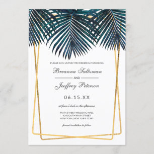 Modern Gold Aquamarin Palm Blätter Geo Borders Wed Einladung