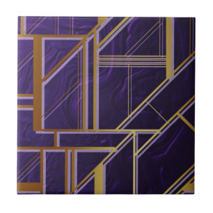 Modern, Gold, Art Deco, Lila, geometrisch, Vintage Fliese