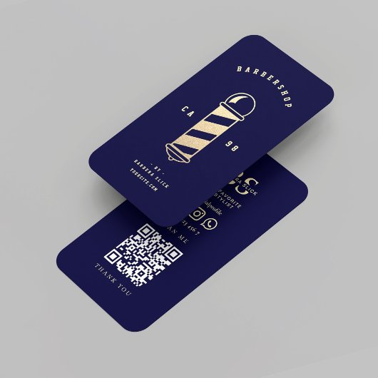 Modern Gold Barber's Pole Barbershop Mitternacht b Visitenkarte