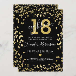 Modern Gold & Black 18. Geburtstagsparty Foil Dots Einladung