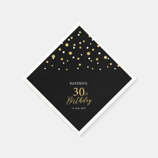 Modern Gold & Black 30. Geburtstag Party Napkins Serviette (Ecke)