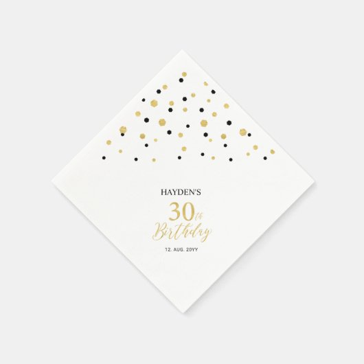 Modern Gold & Black 30. Geburtstag Party Napkins Serviette (Ecke)