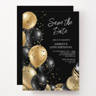 Modern Gold Black 50. Geburtstag Einladung