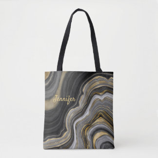 Modern Gold Black Agate Crystal Personalize Name Tasche
