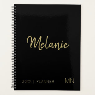 Modern Gold Black Elegant Monogram 2023 Planer