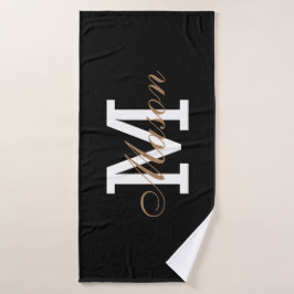 Modern Gold Black Elegante Monogram Custom Badehandtuch