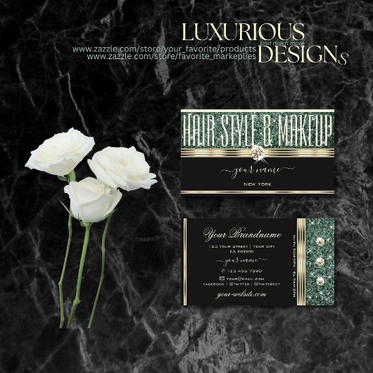 Modern Gold Black Forest Green Glitzer Diamonds Visitenkarte