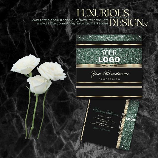 Modern Gold Black Forest Green Glitzer Logo Quadratische Visitenkarte