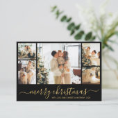 Modern Gold Black Foto Weihnachtskarte Einladung (Stehend Vorderseite)