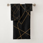 Modern Gold & Black Geometric Strokes Design Badhandtuch Set (Insitu)