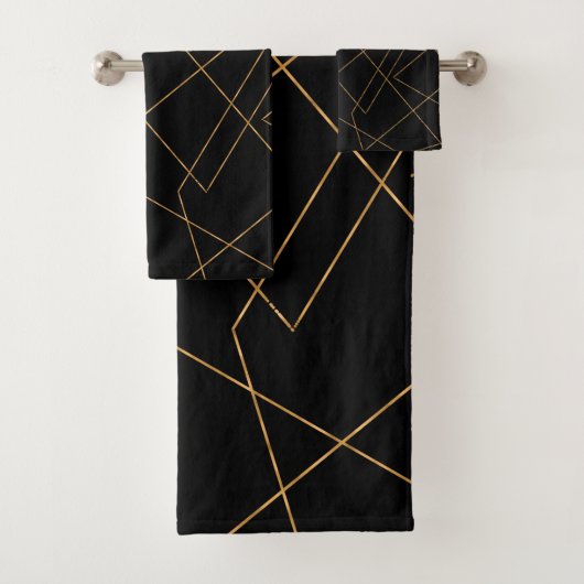 Modern Gold & Black Geometric Strokes Design Badhandtuch Set (Insitu)