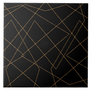 Modern Gold & Black Geometric Strokes Design Fliese